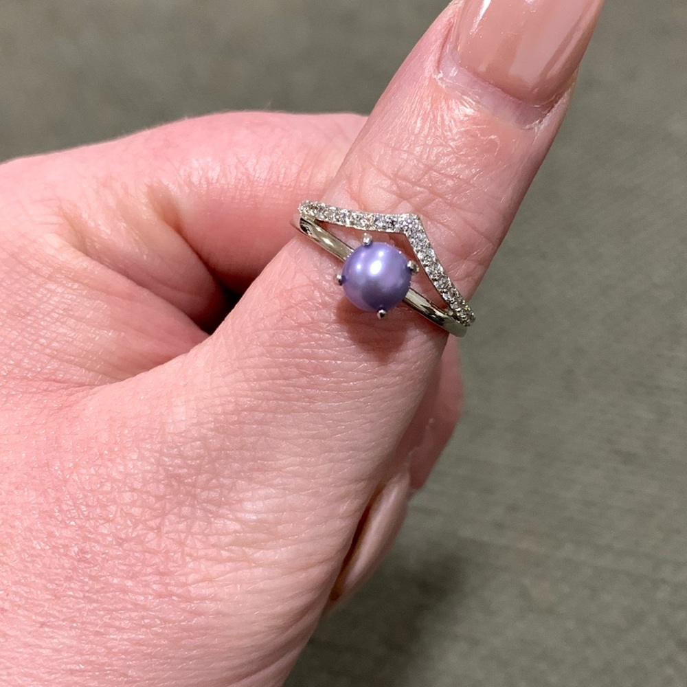 Purple Pearl and Diamond CZ Ring